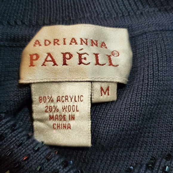 Adrianna Papell Blue Embellished Mock Neck Wool Pullover Sweater Size Medium - Picture 7 of 7